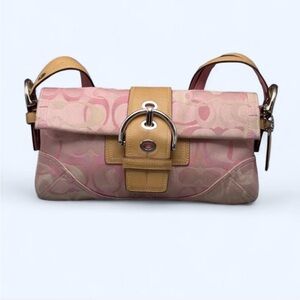 Coach Pink and Tan Buckle Shoulder Bag
